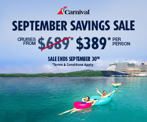 Carnival September Savings Sale - Cruises from $389 per person